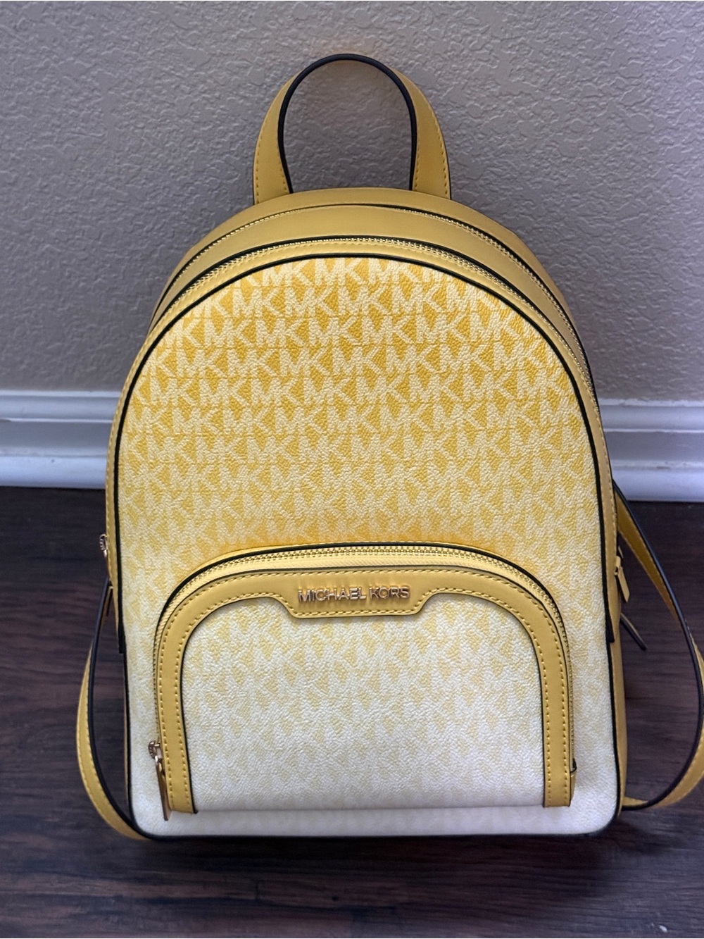 NWT Michael Kors Yellow Jaycee Medium Ombré Signature Logo Backpack Brand New